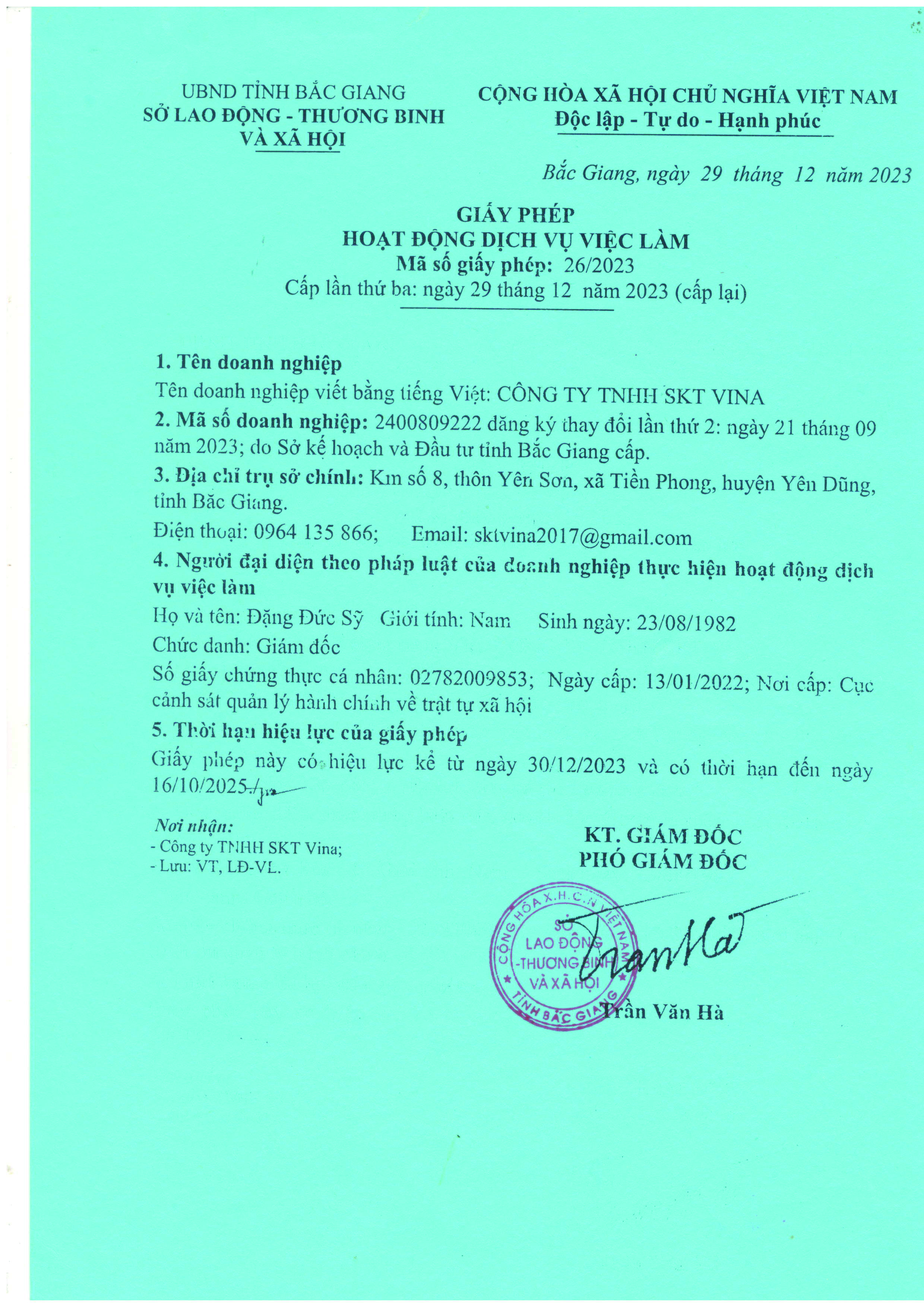 Giấy Phép Dịch Vụ Việc Làm